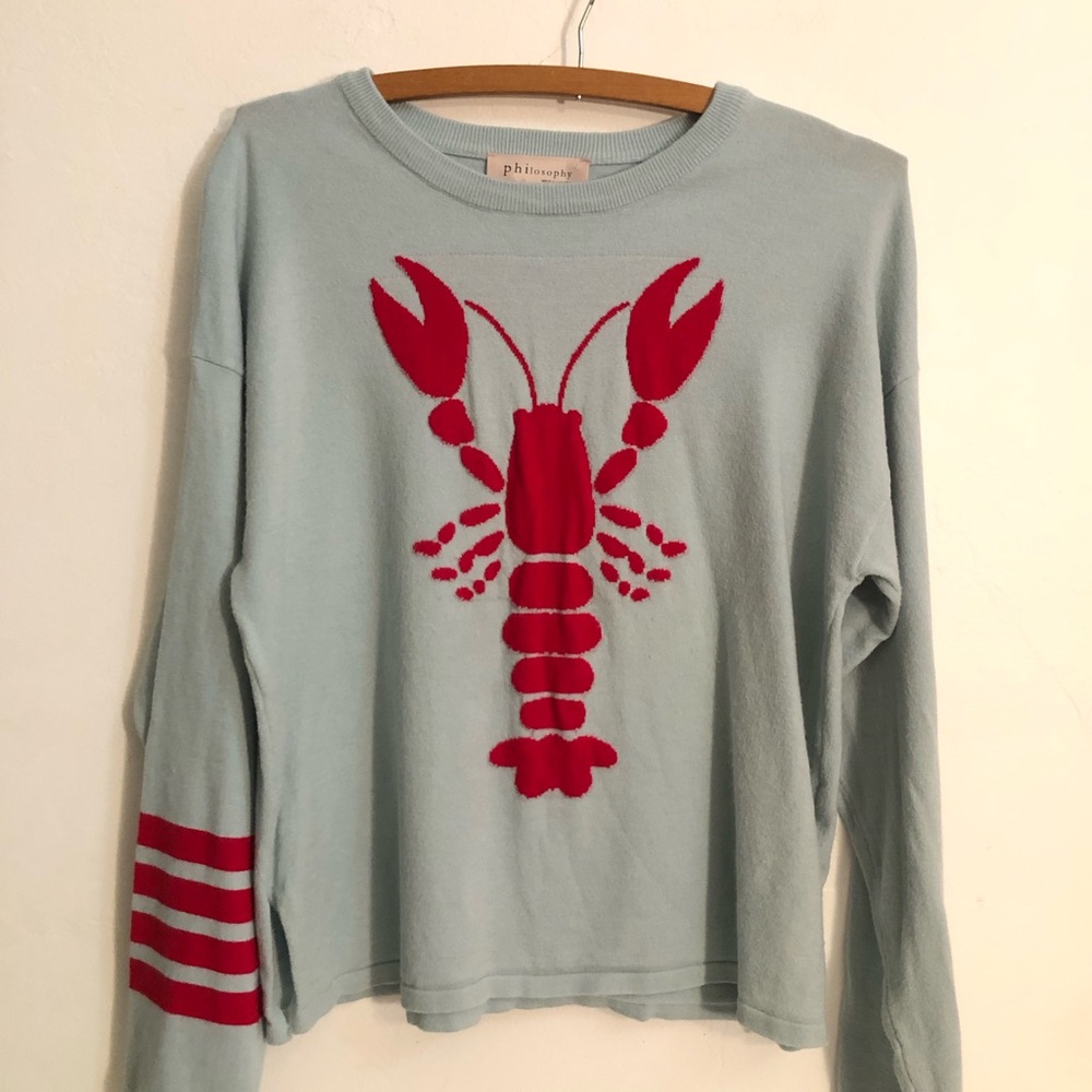 Philosophy Sweater Women's Size M Lobster Novelty Print Pullover Casual Nautical